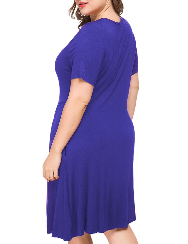 Tralilbee Women Plus Size Casual Loose Soft Crewneck Pockets Stretchy Swing T-Shirt Dress Royal Blue 2XL - Image 4